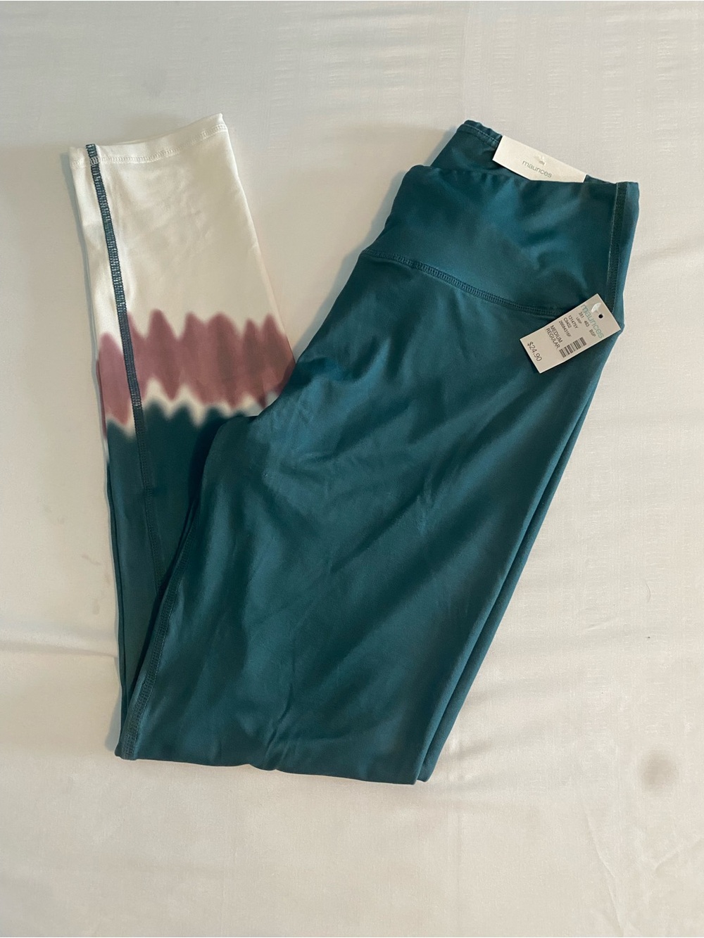 Maurices Teal & White Tie-Dye Leggings with Mauve Accent